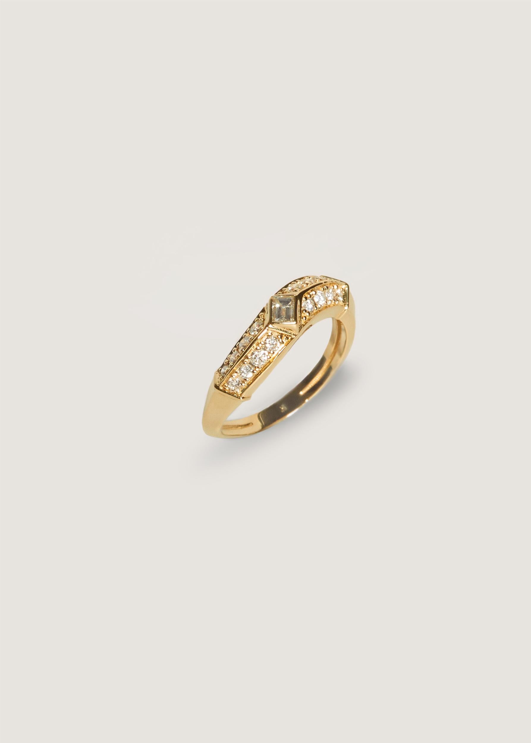 Modern Franco Curved Ring 14k Solid Yellow Gold 0.5 Carat Diamonds For Sale