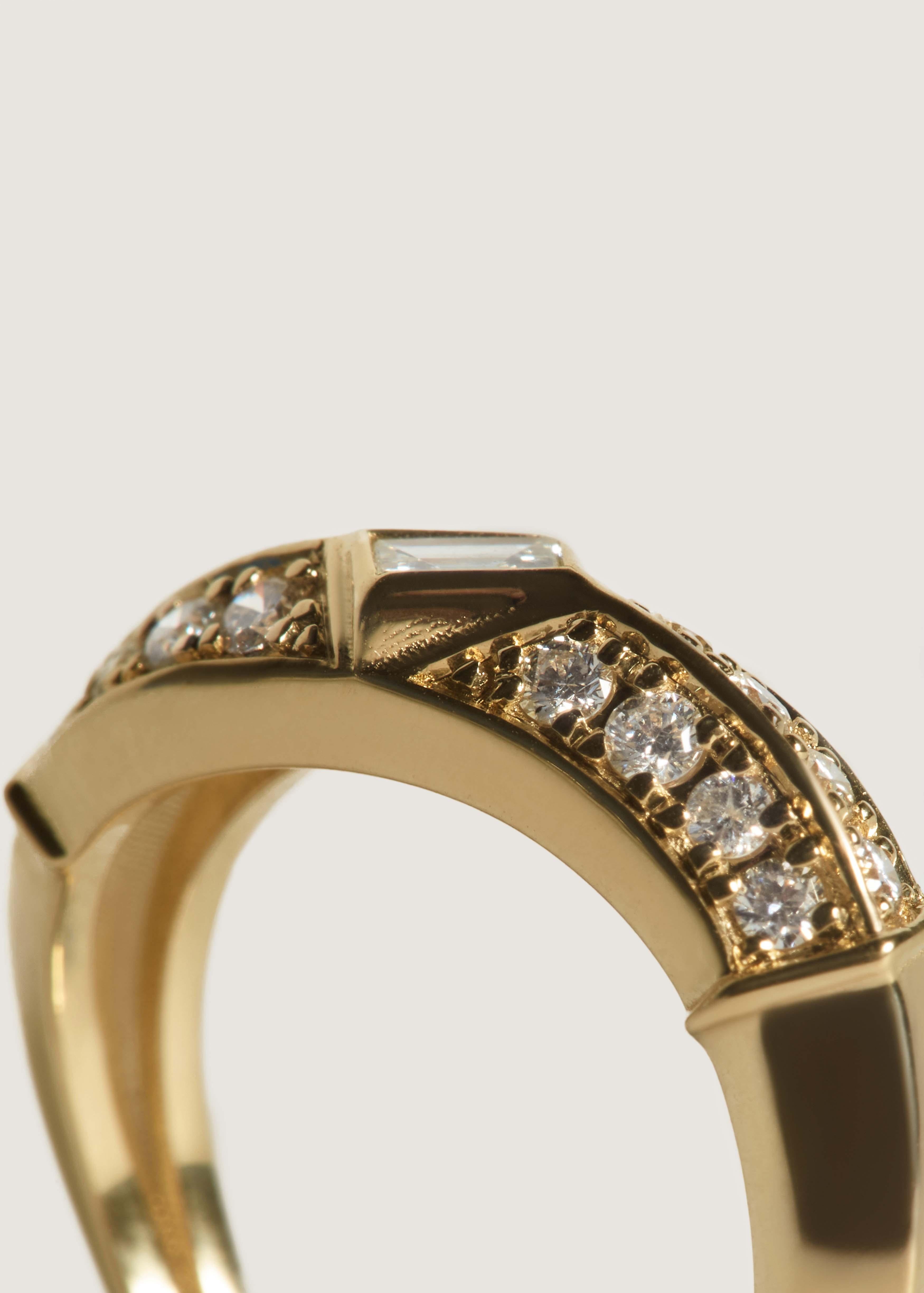 Baguette Cut Franco Curved Ring 14k Solid Yellow Gold 0.5 Carat Diamonds For Sale