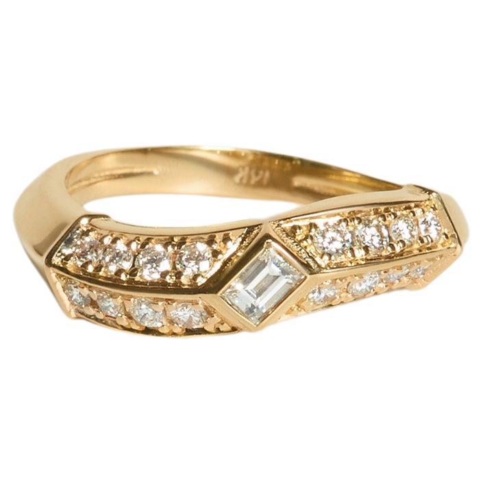Franco Curved Ring 14k Solid Yellow Gold 0.5 Carat Diamonds For Sale