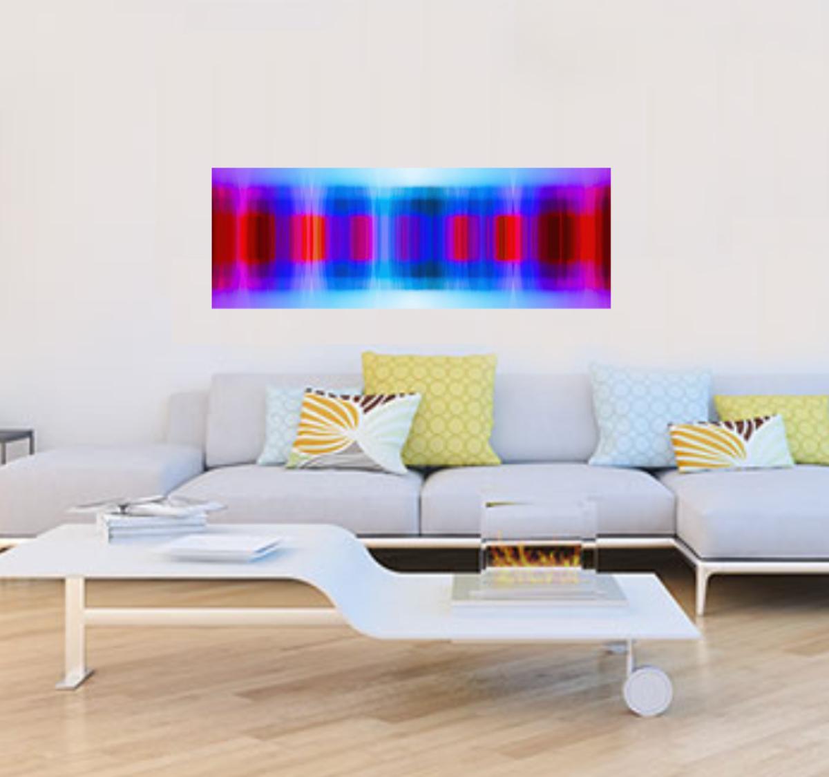 Peinture abstraite horizontale bleu/rouge vibrante de Franco DeFrancesca  en vente 1