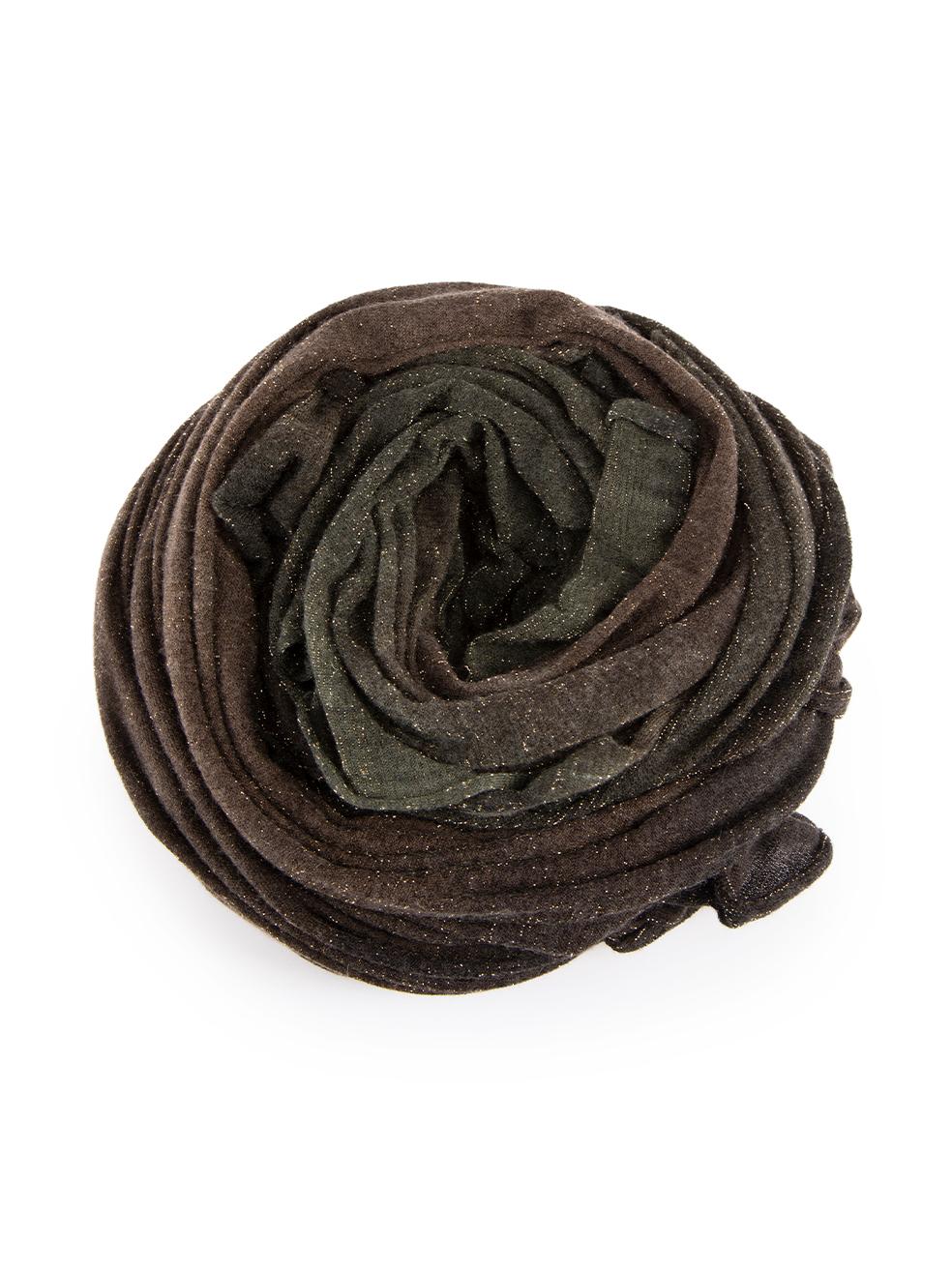 CONDITION is Very good. Hardly any visible wear to scarf is evident on this used Franco Ferrari designer resale item. Please note that the varying colours are part of the design.
 
 Details:
 Green and brown ombre
 Cashmere
 Scarf
 Gold metallic