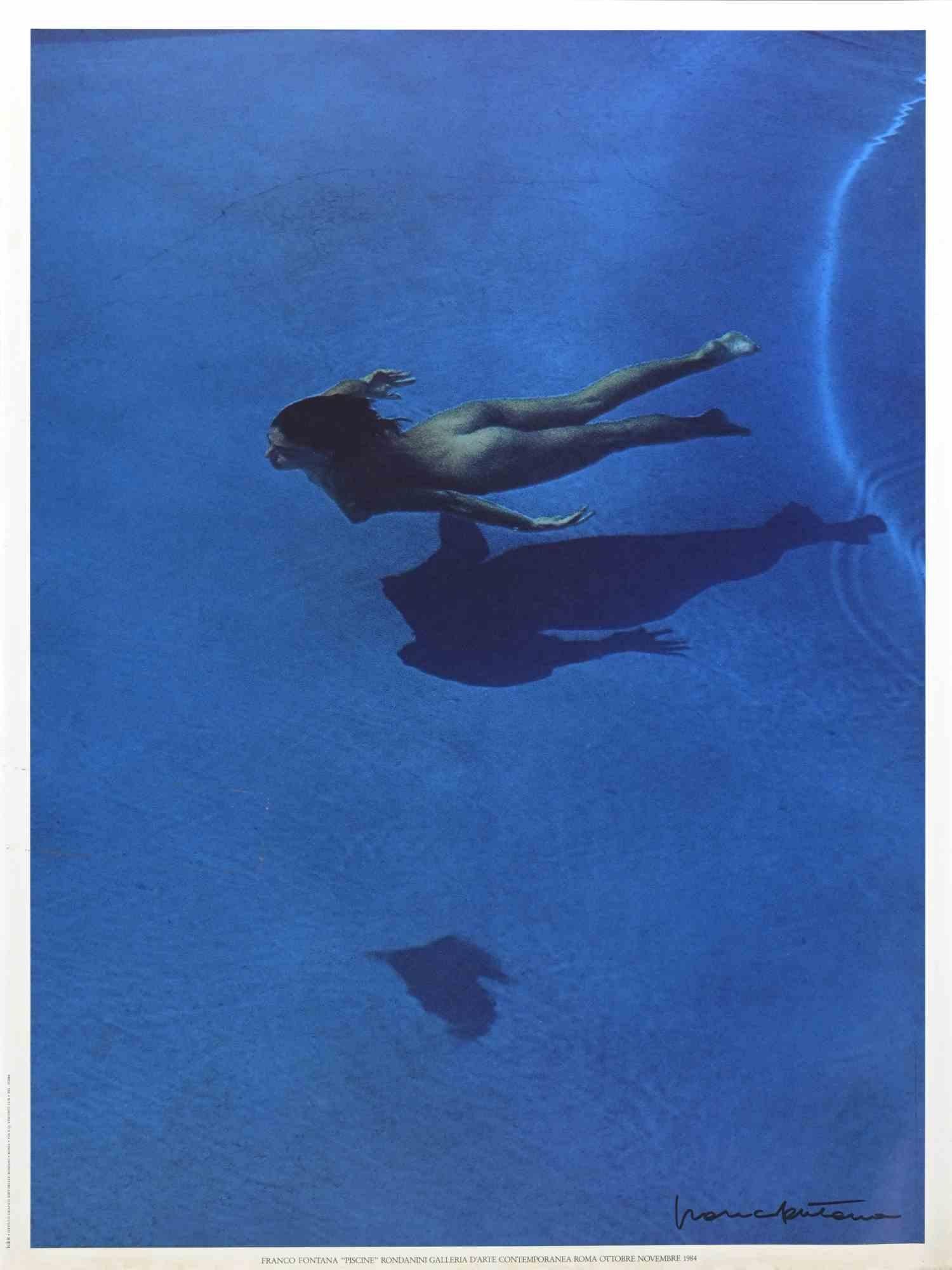 Franco Fontana Landscape Print - Swimming Pools - Vintage Offset Poster by Hand Signed by F.  Fontana - 1984