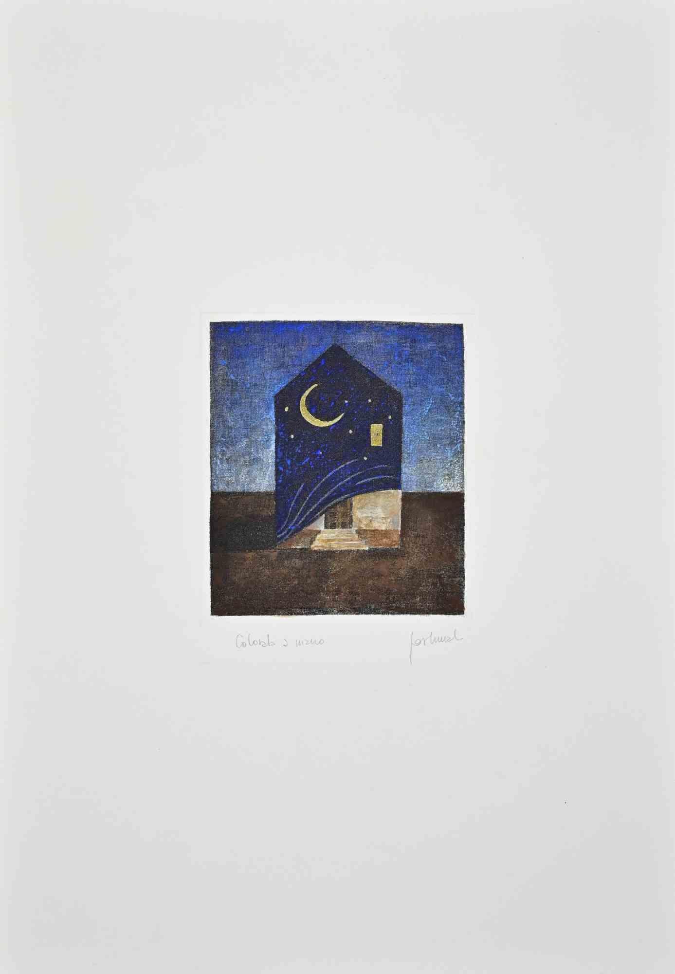 Paysage nocturne - Gravure de Franco Fortunato - 1990