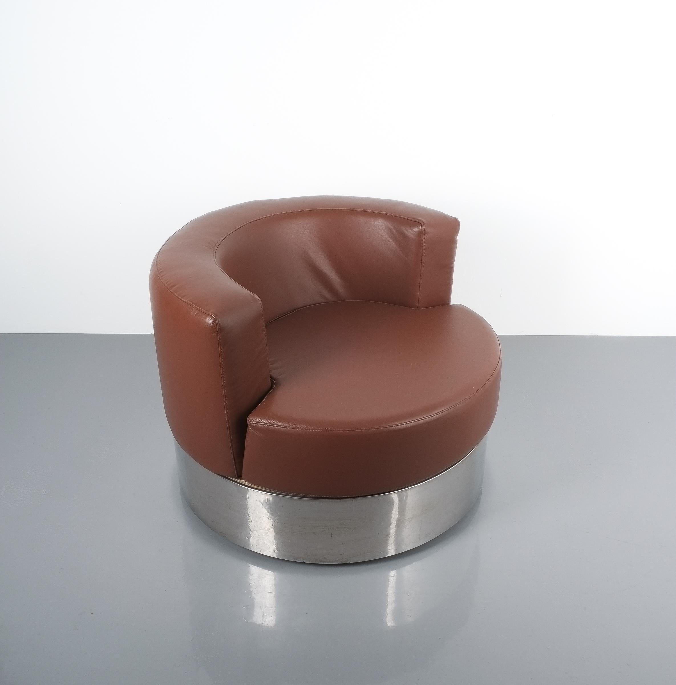 Franco Fraschini Brown Leather Chair for Driade, Italy, 1965 5