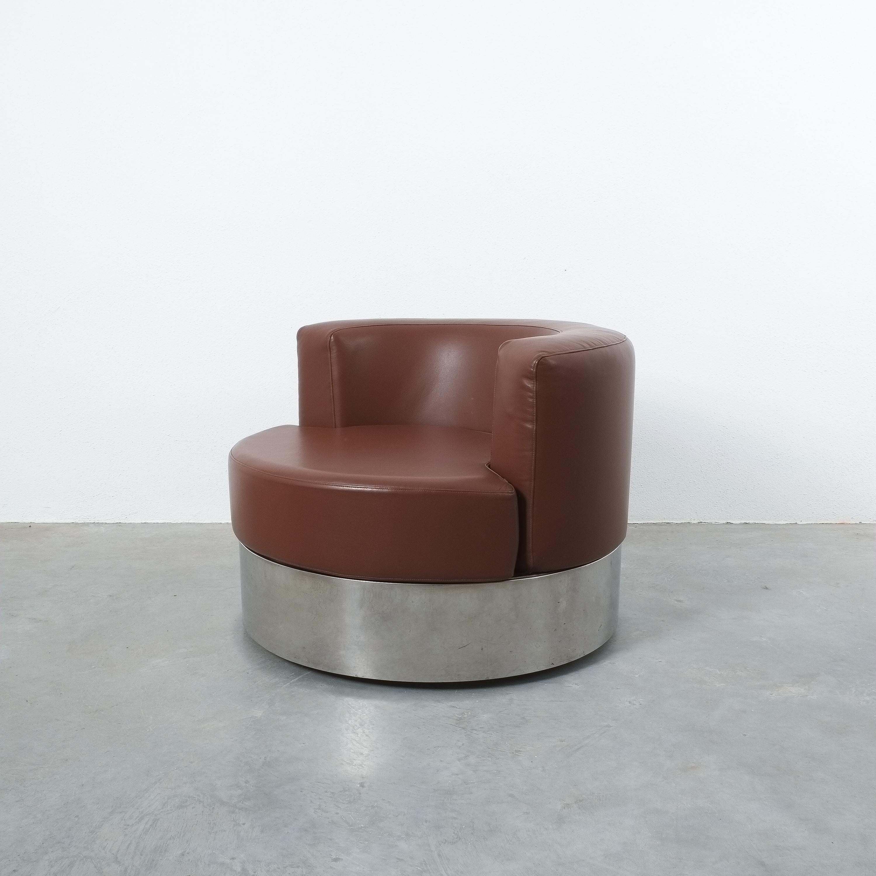 Franco Fraschini Brown Leather Chair for Driade, Italy, 1965 6