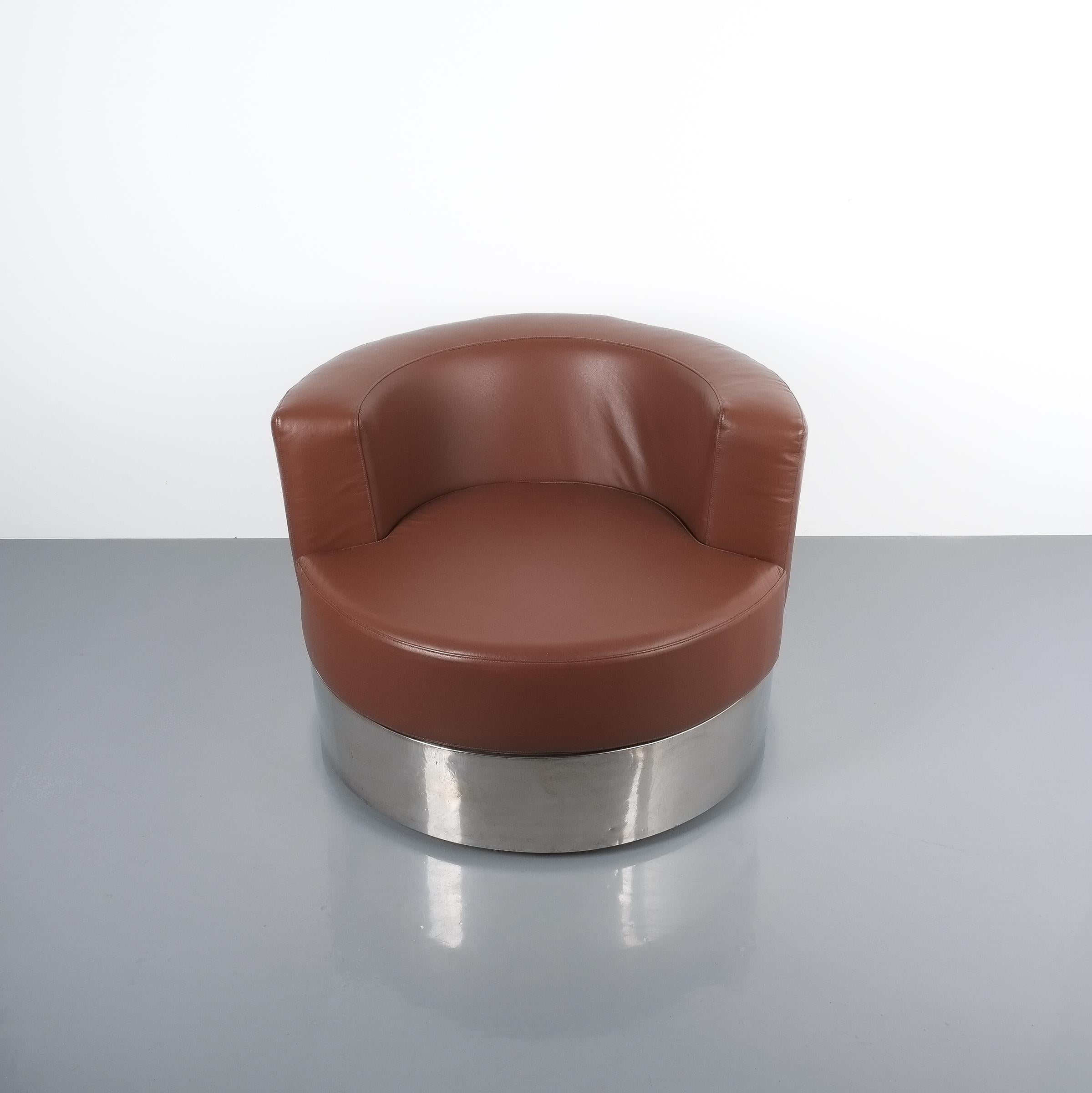 Mid-Century Modern Franco Fraschini Brown Leather Chair for Driade, Italy, 1965