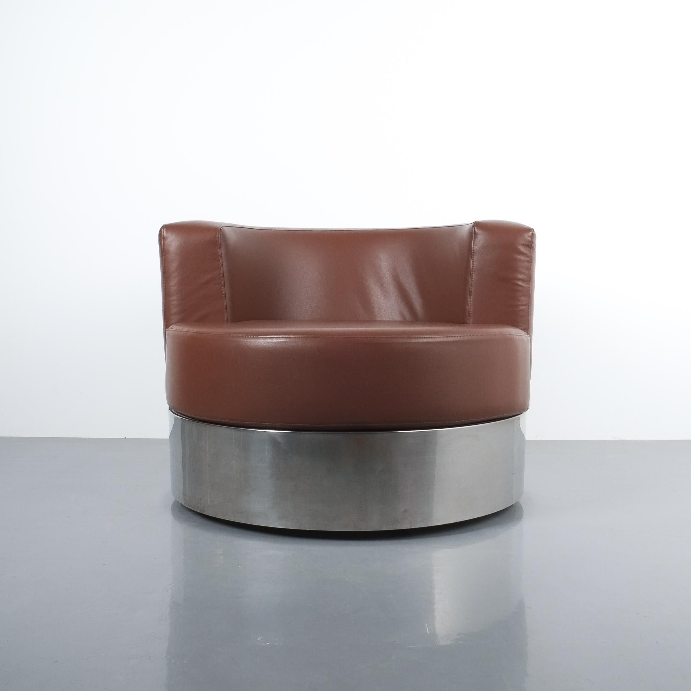 Italian Franco Fraschini Brown Leather Chair for Driade, Italy, 1965