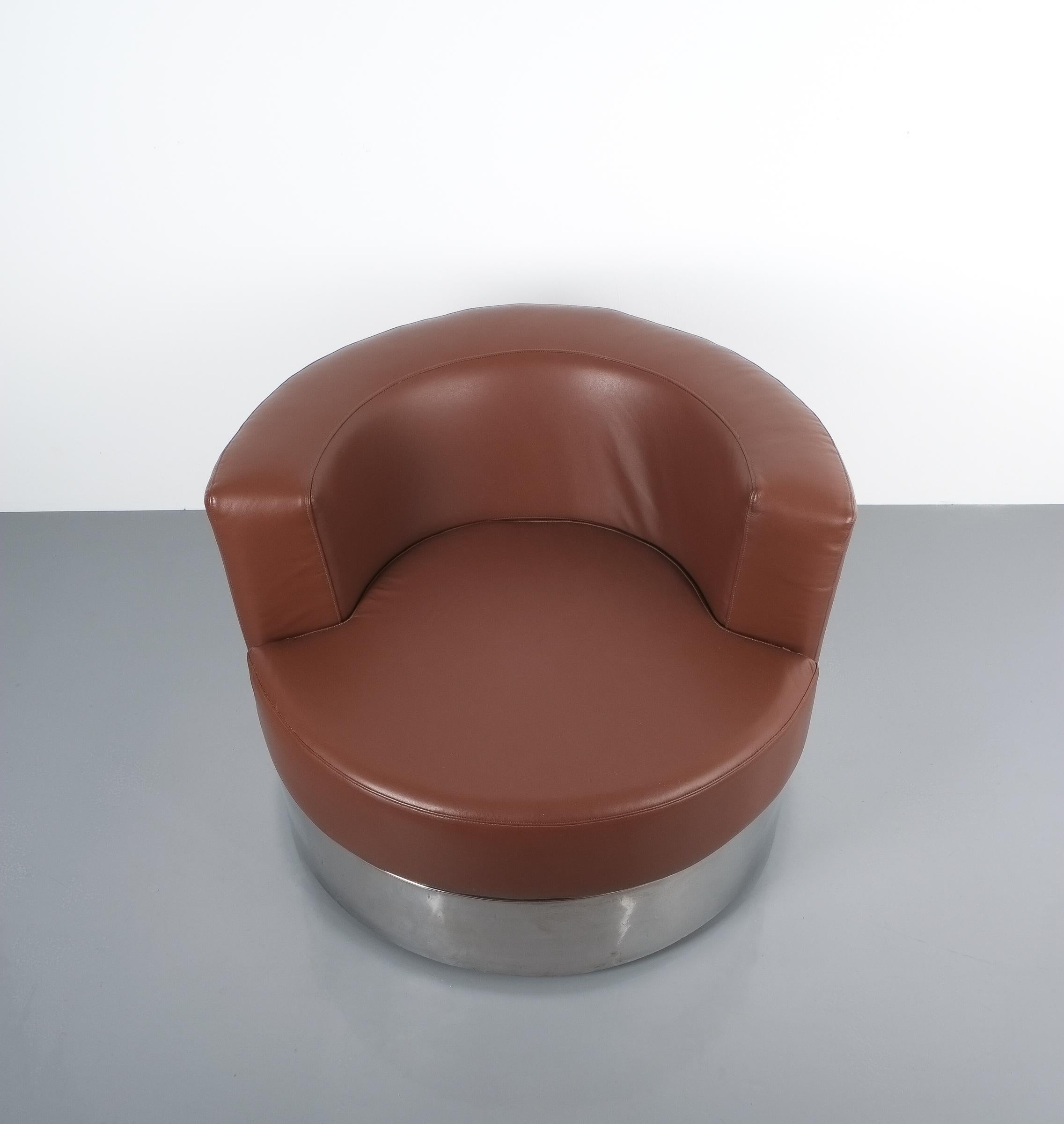 Franco Fraschini Brown Leather Chair for Driade, Italy, 1965 In Good Condition In Vienna, AT