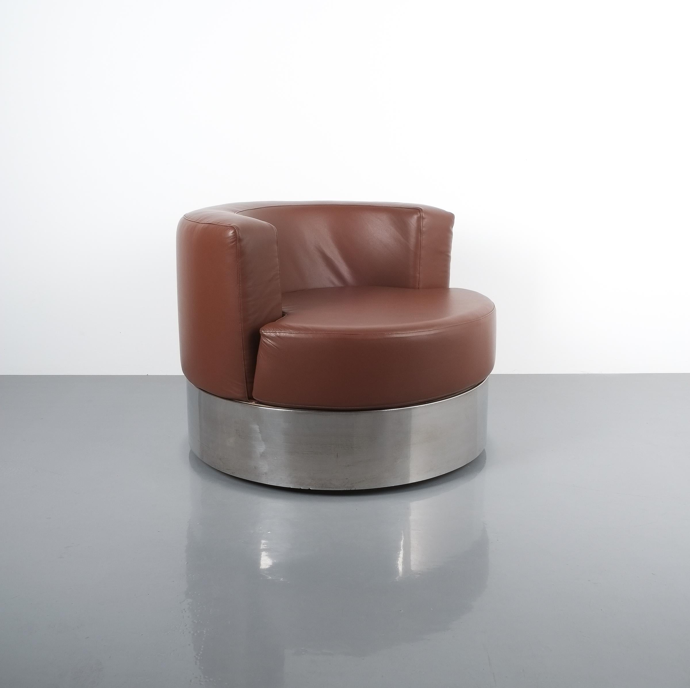Franco Fraschini Brown Leather Chair for Driade, Italy, 1965 2