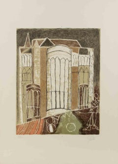 Architetture - Litografia di Franco Gentilini - Anni '70