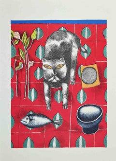 Cat and Fish - Offset Print by Franco Gentilini - 1970s