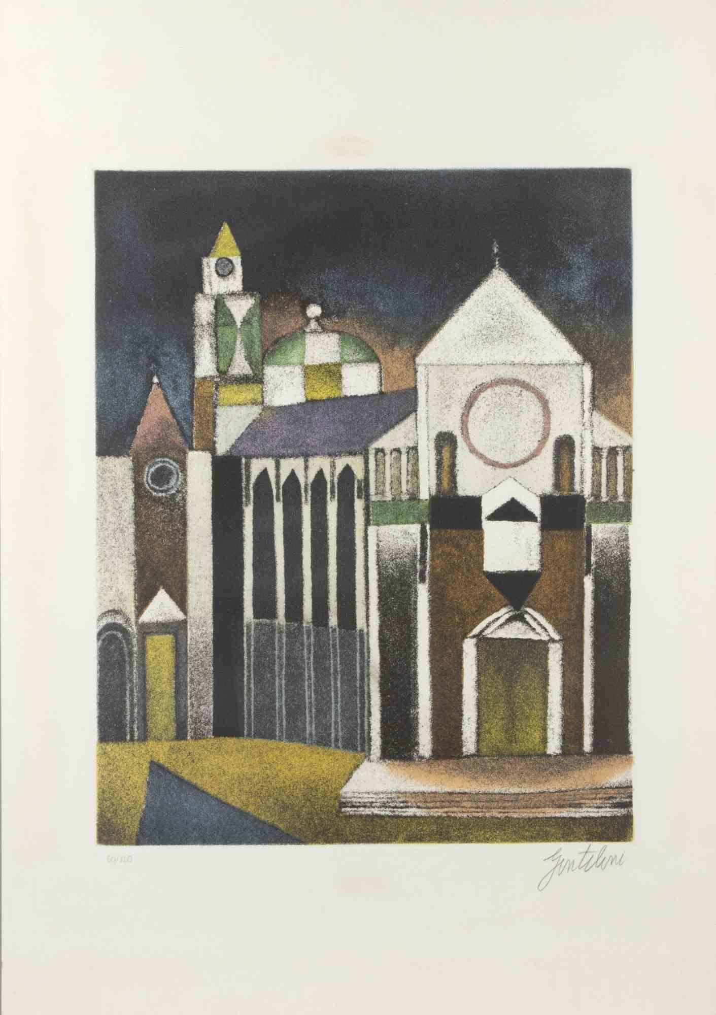  Kathedrale – Radierung und Aquatinta von Franco Gentilini – 1970er Jahre