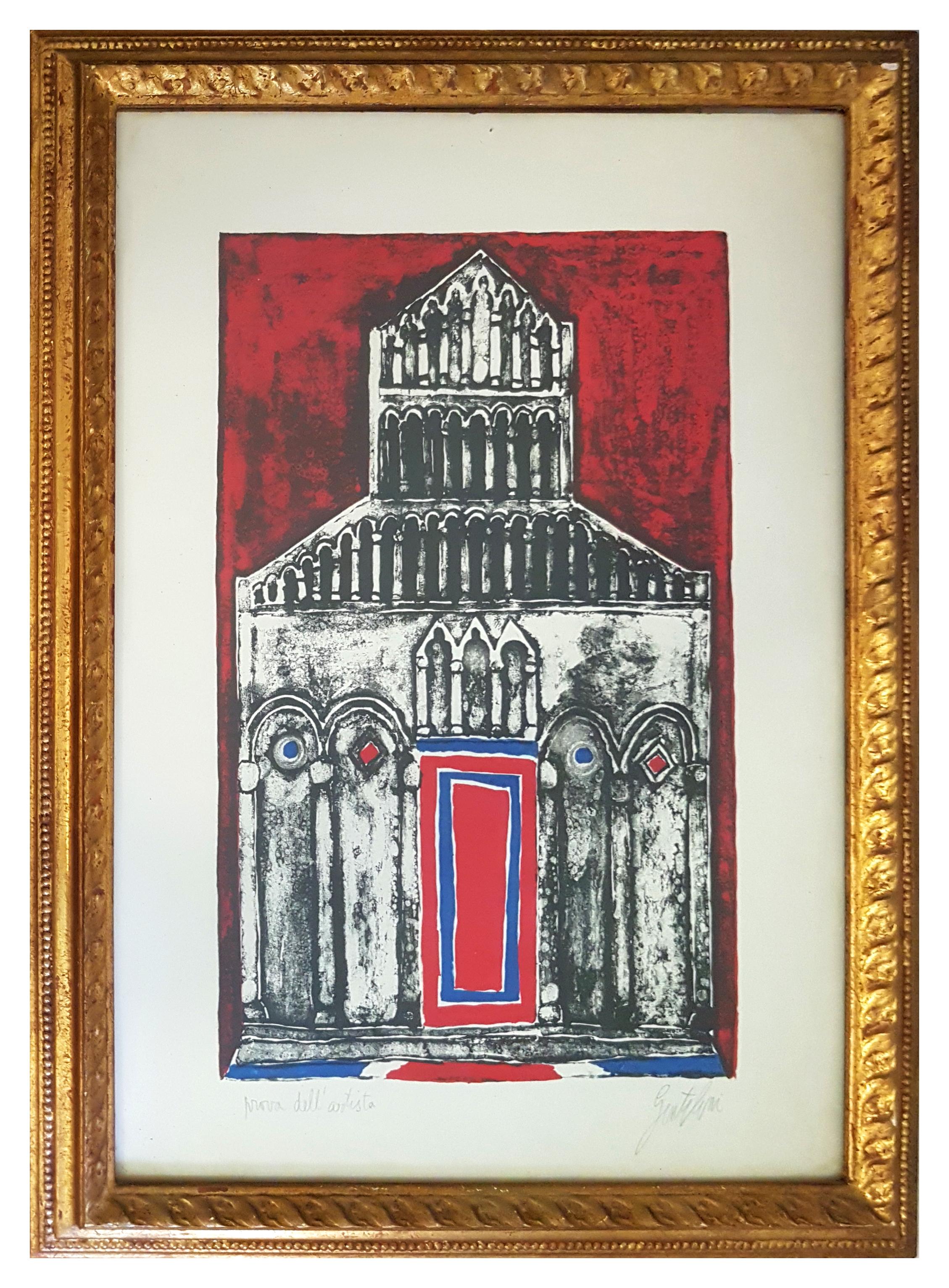 Figurative Print Franco Gentilini - La cathédrale - Lithographie de F. Gentilini