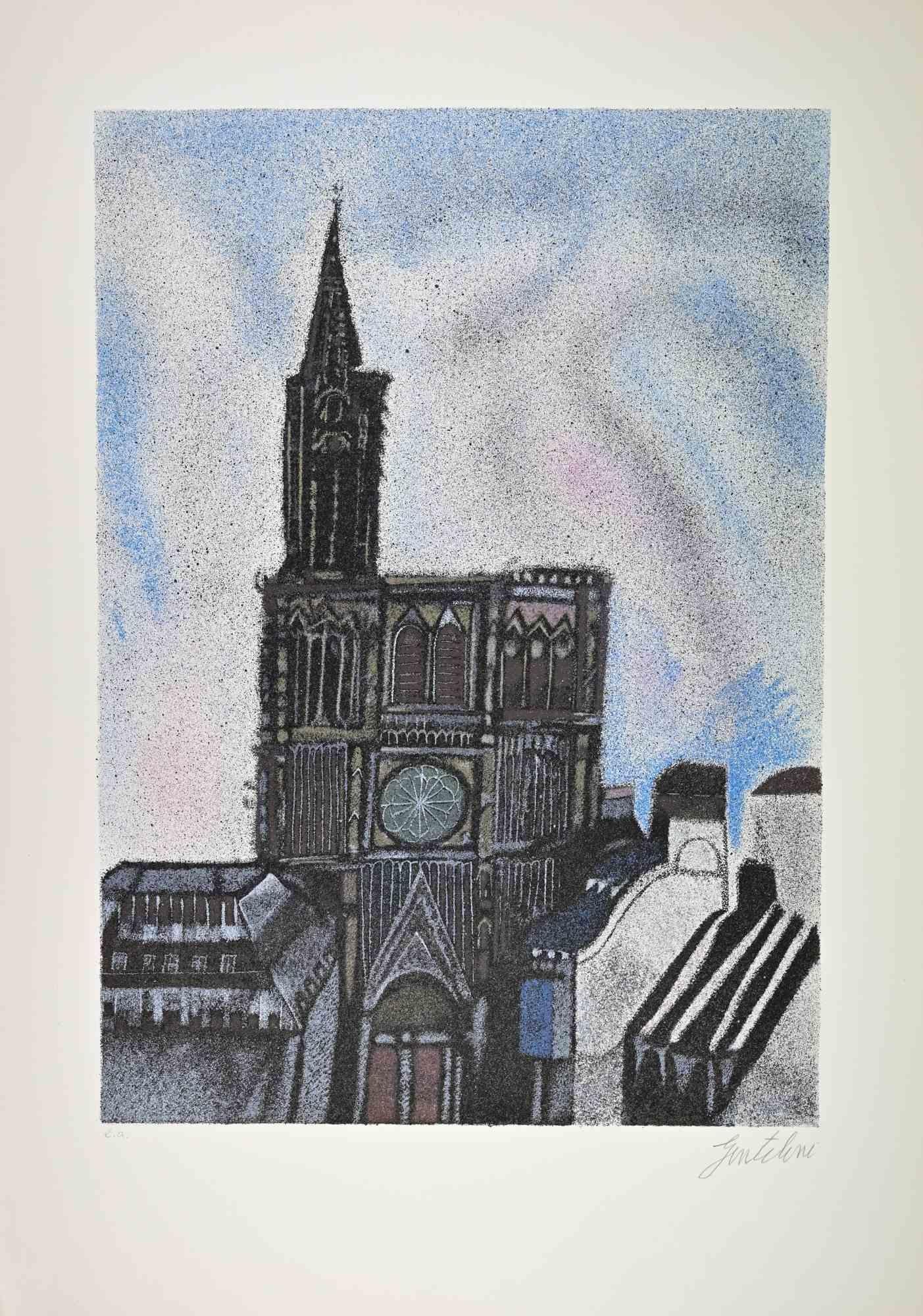 Cathedral - Screen print by Franco Gentilini - 1970s