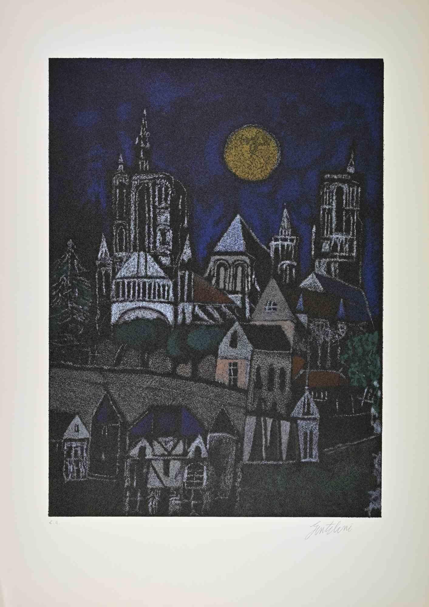 Cathedral - Screen print by Franco Gentilini - 1970s