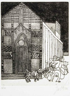 Cathedral with Lion and Acrobat - Etching by Franco Gentilini - 1964