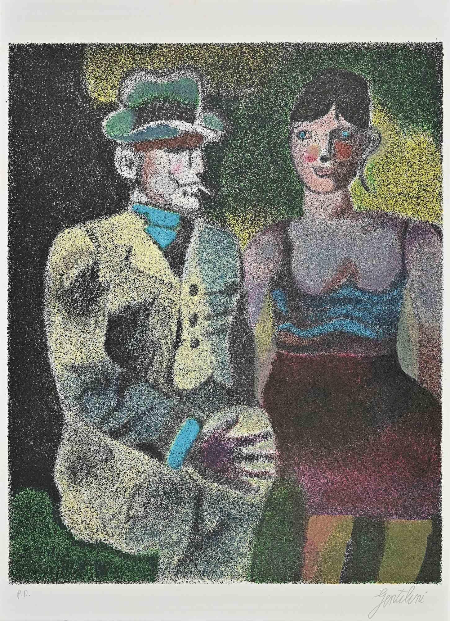 Couple is a Lithograph realized by Franco Gentilini (Italian Painter, 1909-1981) in the 1970s.

The state of preservation of the artwork is excellent.

Hand-signed.

Artist's proof.

Franco Gentilini ( Italian Painter, 1909-1981): Gentilini's