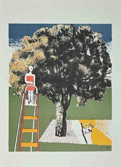 Figure and Tree - Offset Print by Franco Gentilini - 1970s
