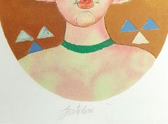 Girl in the Yellow Oval - Original Lithograph by Franco Gentilini - 1981