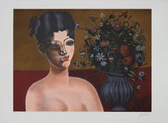 Girl with Flowers - Lithograph by Franco Gentilini - 1980s
