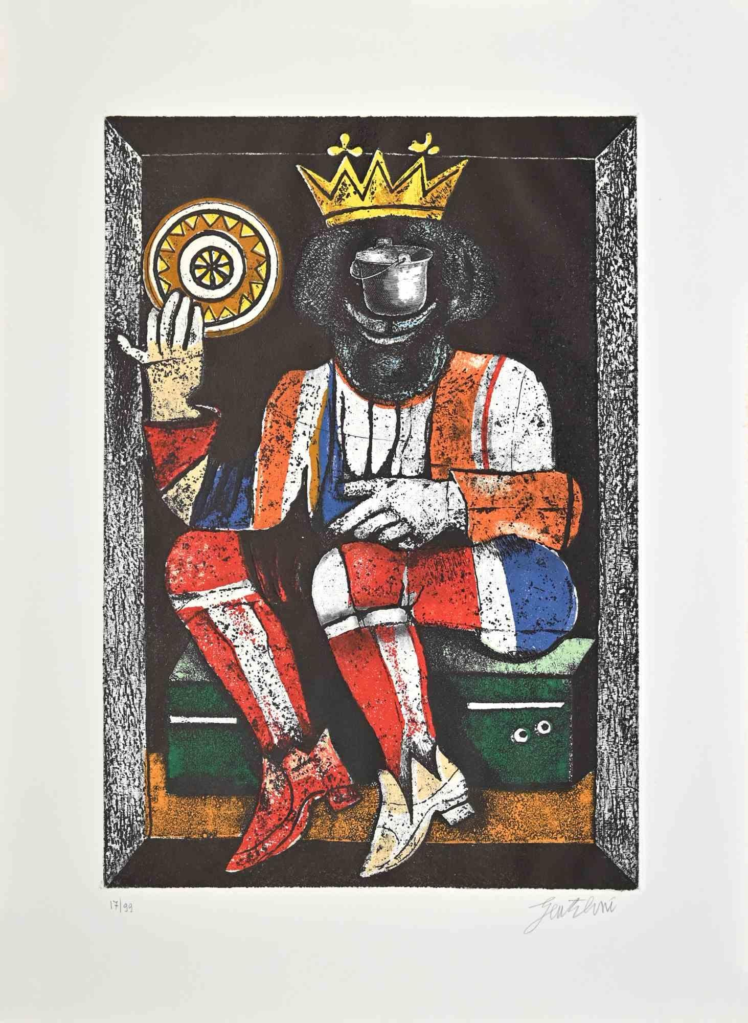 King of Coins - Etching by Franco Gentilini - 1970s