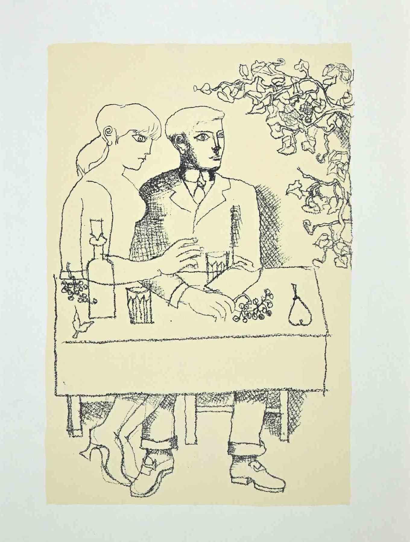Loving Couple is an original vintage offset print on ivory-colored paper, realized by Franco Gentilini ( Italian Painter, 1909-1981), in 1970s.

The state of preservation of the artwork is excellent.

Franco Gentilini ( Italian Painter, 1909-1981):