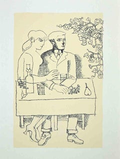 Loving Couple - Original Offset Print by Franco Gentilini - 1970s