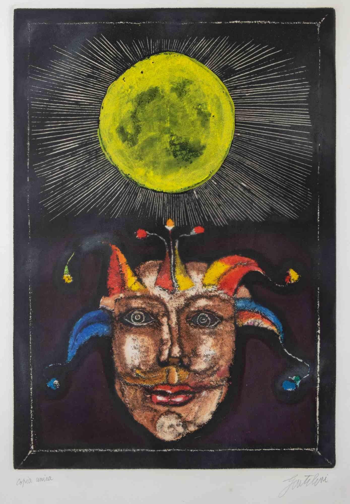 Mask is a contemporary artwork realized by Franco Gentilini.

Mixed colored lithograph.

Hand signed on the lower margin

Unique copy (as report on the lower margin)

Includes frame.