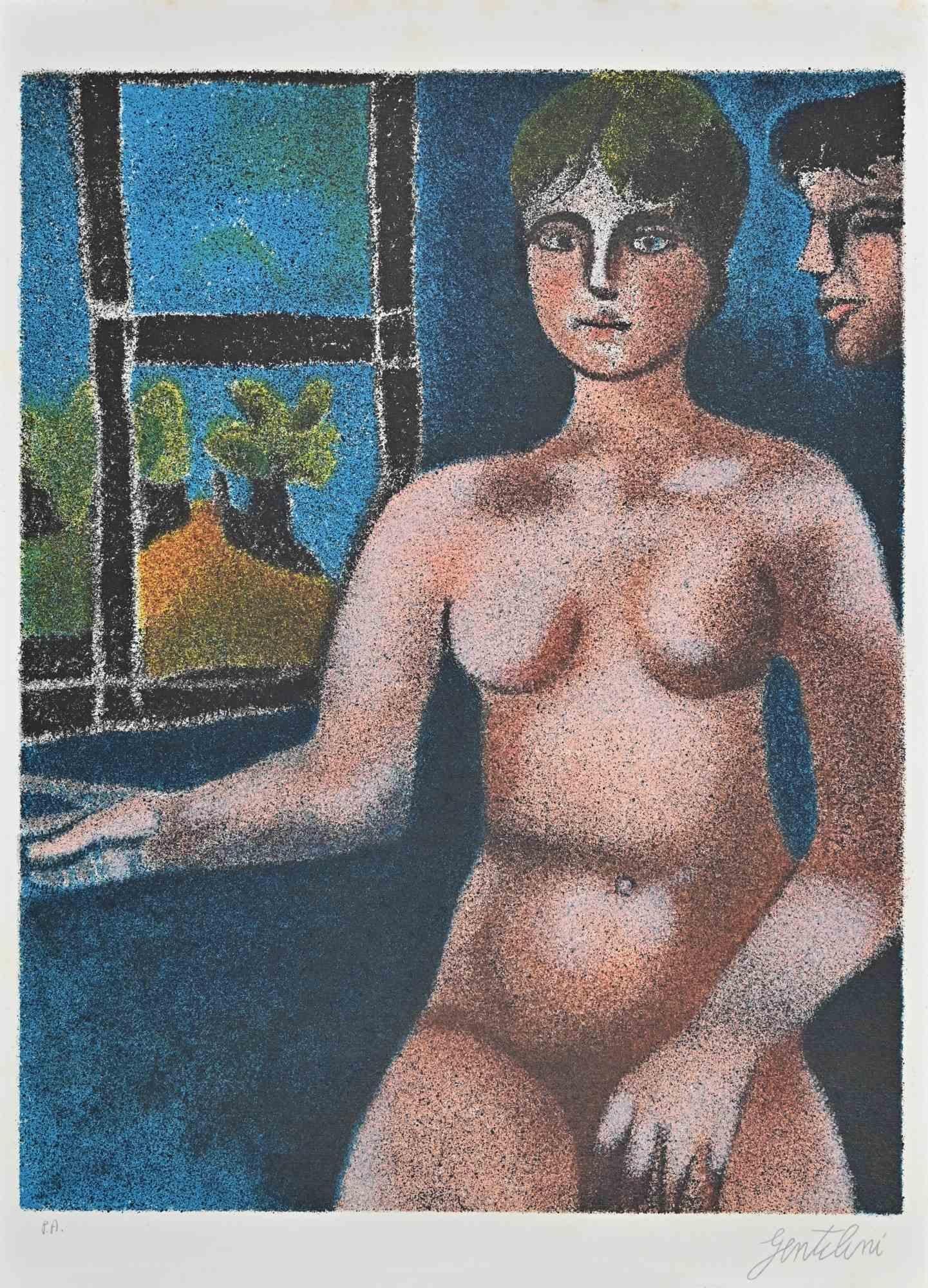 Nude -Lithograph by Franco Gentilini - 1980s