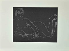 Nude Woman on Black Background - Vintage Offset by Franco Gentilini - 1970's