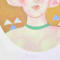 Portrait dans l'ovale gris - Lithographie de Franco Gentilini - 1981