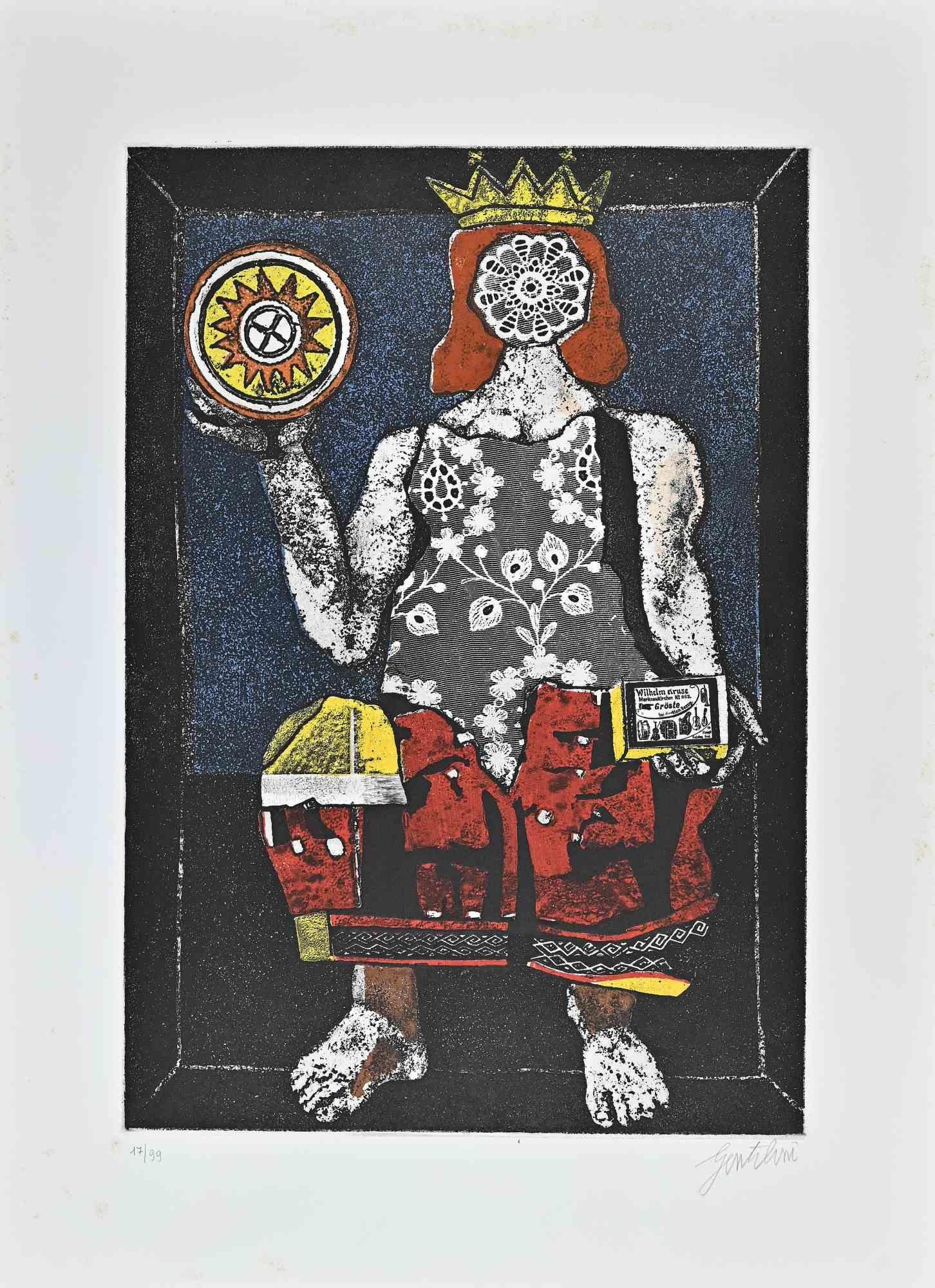 Queen of Coins is an etching realized by Franco Gentilini (Italian Painter, 1909-1981) in the 1970s.

The state of preservation of the artwork is very good.

Hand-signed.

Numbered, edition of 17/99.

Franco Gentilini (Italian Painter, 1909-1981):