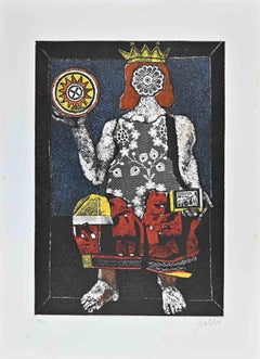 Queen of Coins - Etching by Franco Gentilini - 1970s