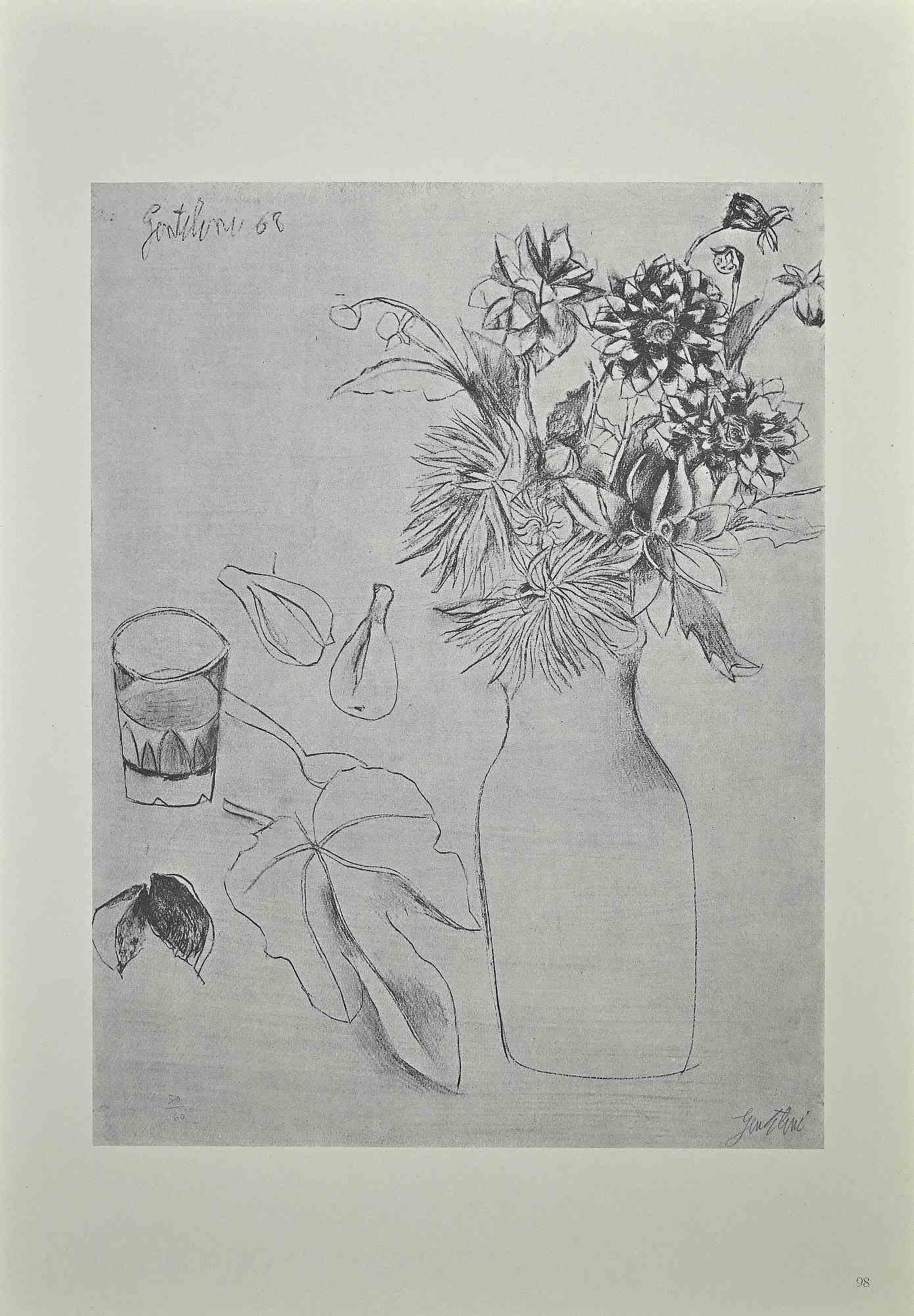 Still Life is an original vintage offset print on ivory-colored paper, realized by  Franco Gentilini ( Italian Painter, 1909-1981), in 1970s.

The state of preservation of the artwork is excellent.

Franco Gentilini ( Italian Painter, 1909-1981):