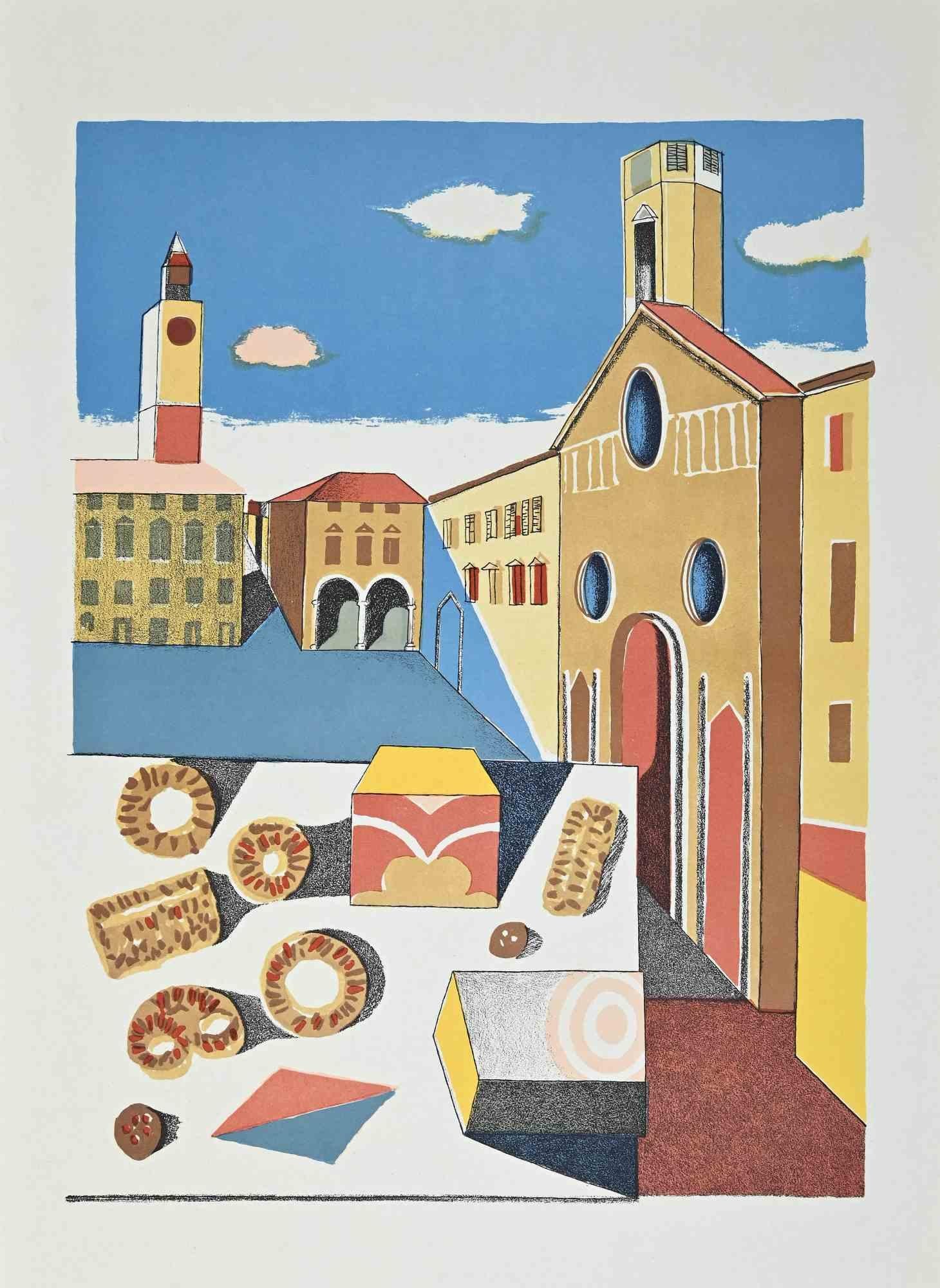The Cathedral is a Vintage Offset Print on ivory-colored paper, realized by  Franco Gentilini (Italian Painter, 1909-1981), in the 1970s.

The state of preservation of the artwork is excellent.

Franco Gentilini (Italian Painter, 1909-1981):