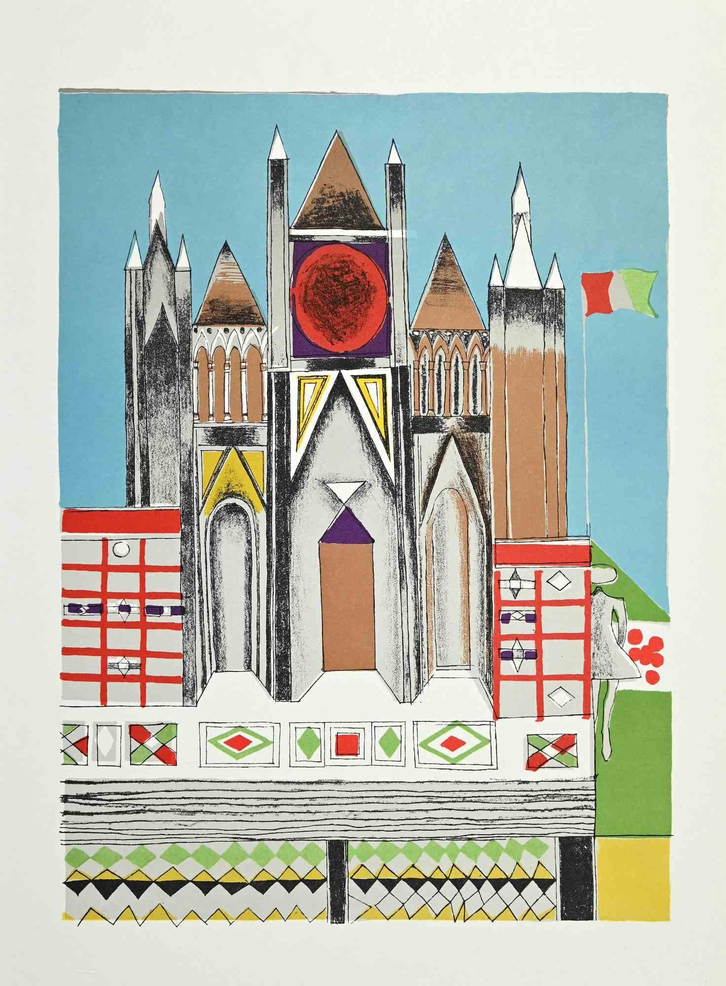 La Catedral - Impresión offset de Franco Gentilini - Años 70