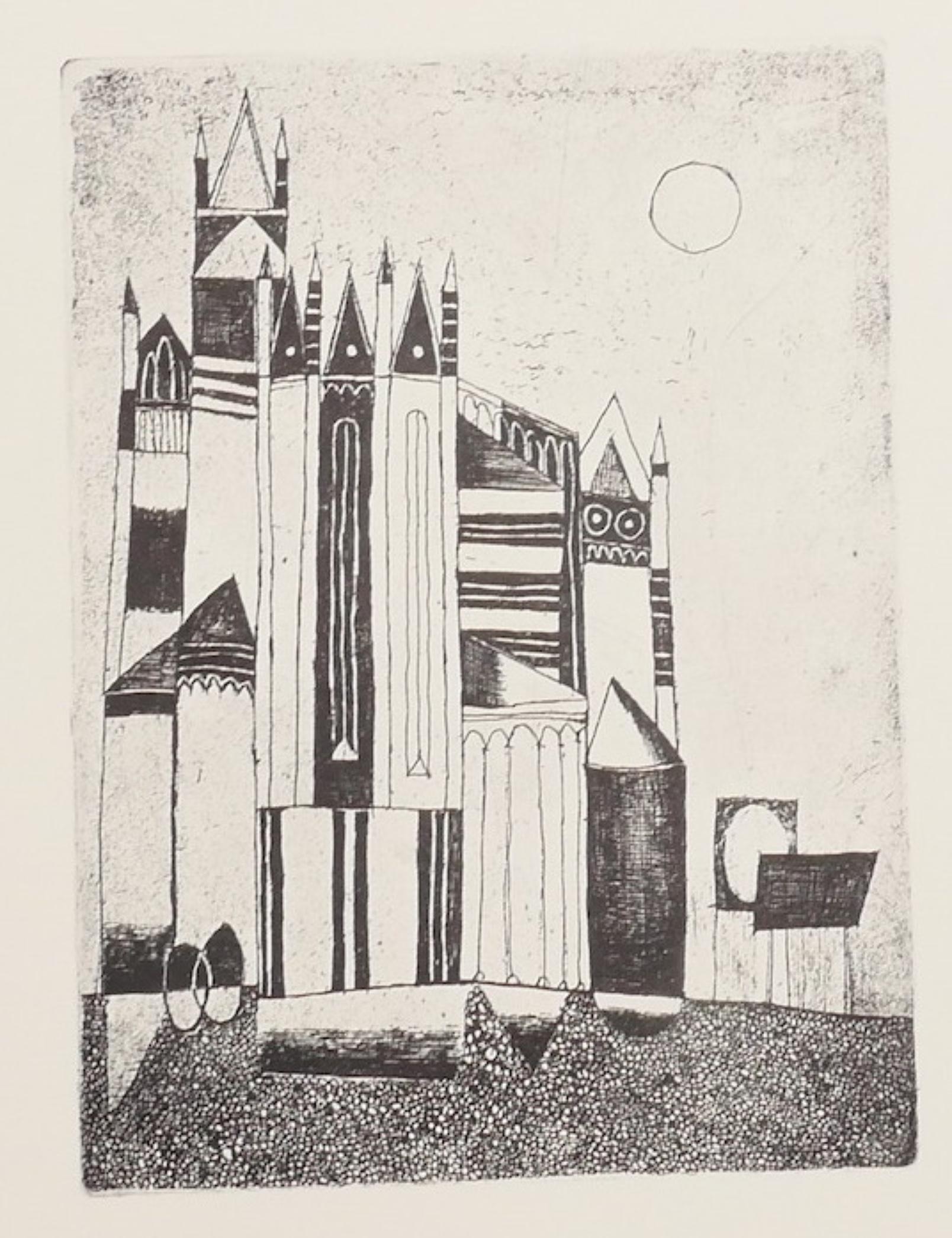 The Cathedral - Original Offset Print by Franco Gentilini - 1970s