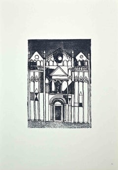 La cathédrale - Impression offset originale de Franco Gentilini - 1970