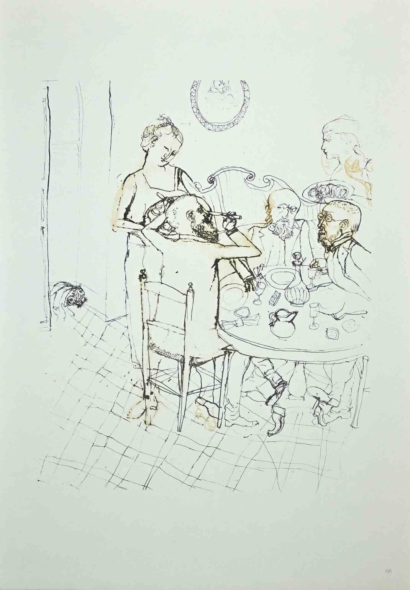 The Dinner is an original vintage offset print on ivory-colored paper, realized by  Franco Gentilini ( Italian Painter, 1909-1981), in 1970s.

The state of preservation of the artwork is excellent.

Franco Gentilini ( Italian Painter, 1909-1981):