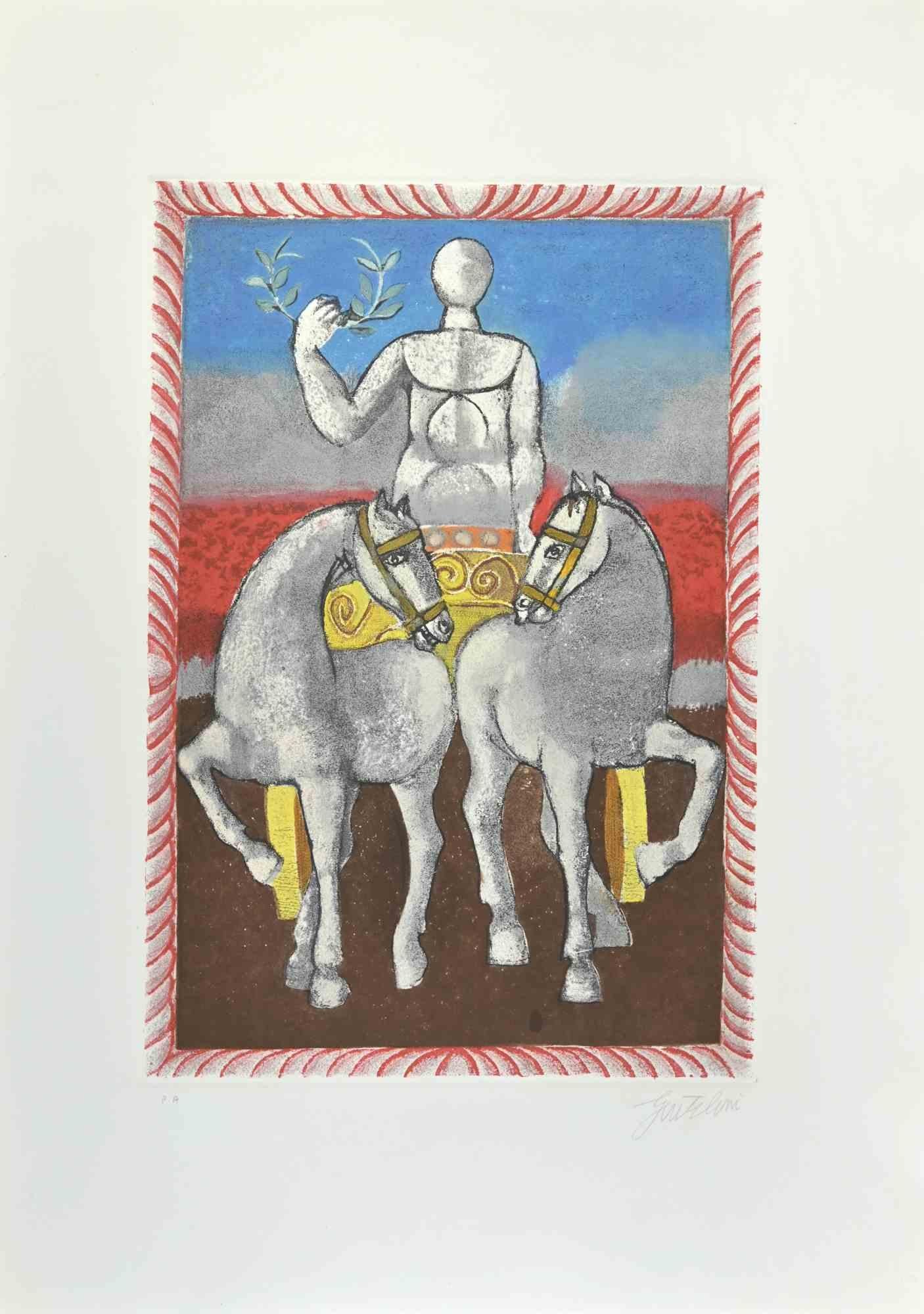 Gravure et aquatinte « The Justice » de Franco Gentilini, années 1970