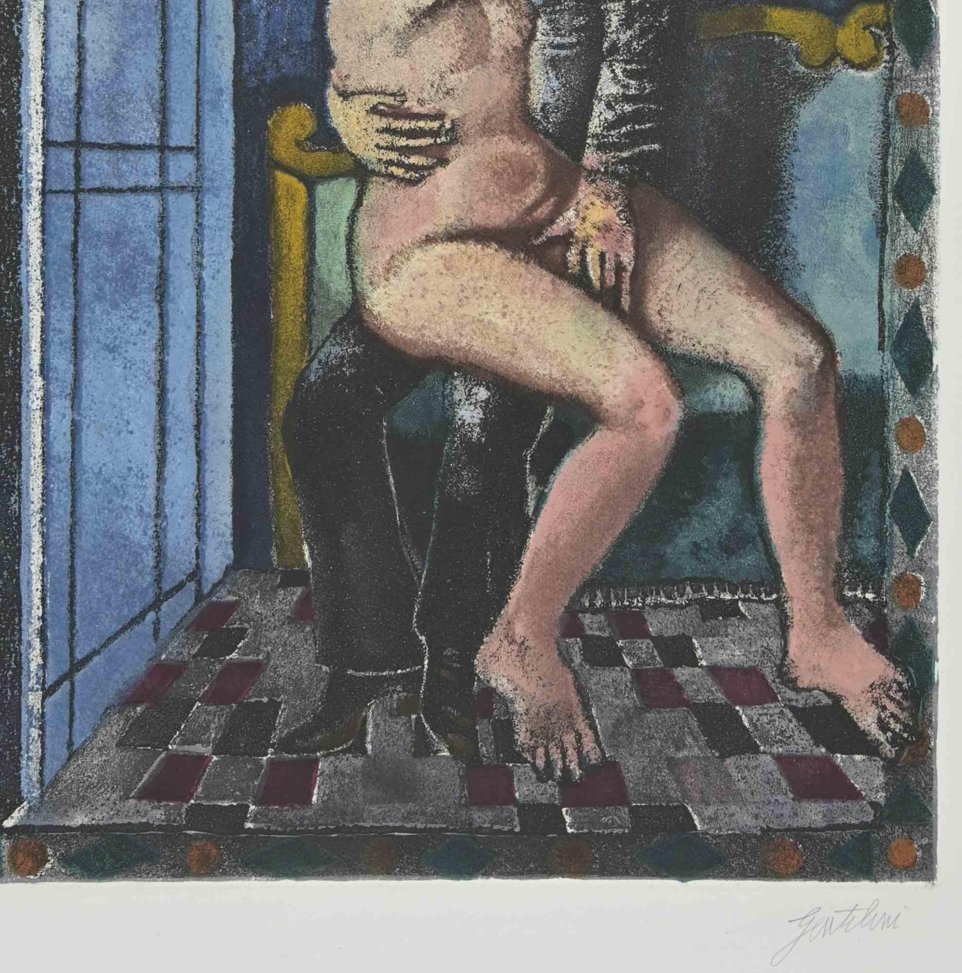 The Lovers is an etching and aquatint realized by Franco Gentilini (Italian Painter, 1909-1981) in the 1970s.

From the serie 