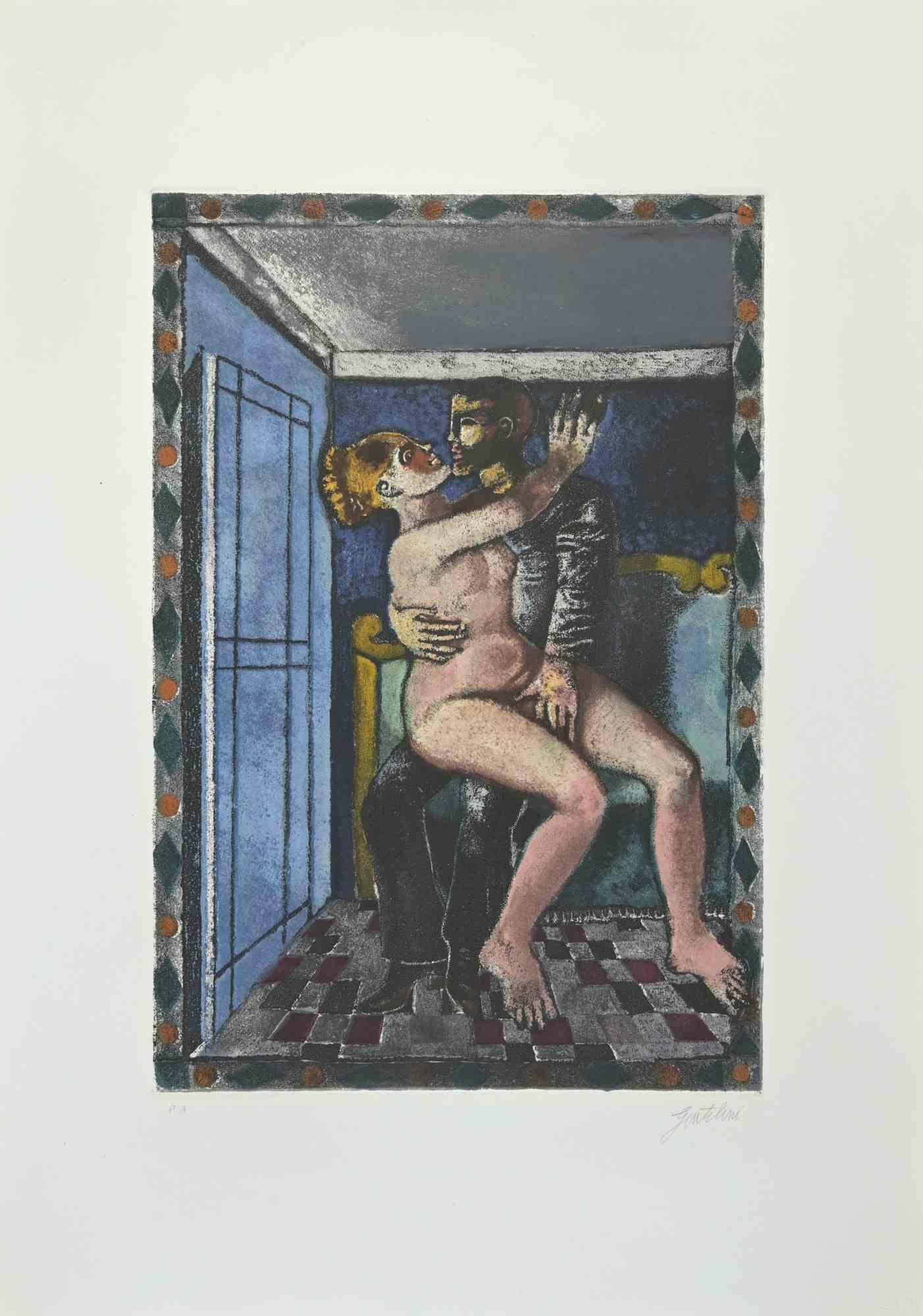 The Lovers - Etching and Aquatint by Franco Gentilini - 1970s