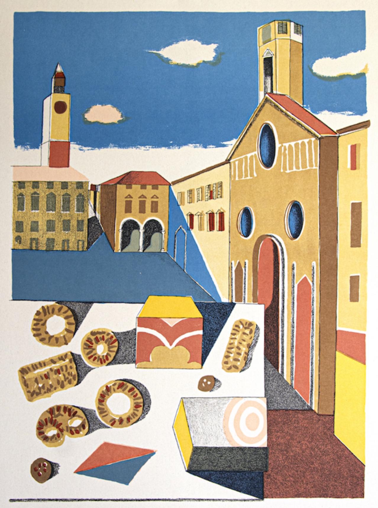 The Sweet in Square is a Vintage Offset Print on ivory-colored paper, realized by Franco Gentilini (Italian Painter, 1909-1981), in 1970s.

The state of preservation of the artwork is excellent.

Franco Gentilini (Italian Painter, 1909-1981):