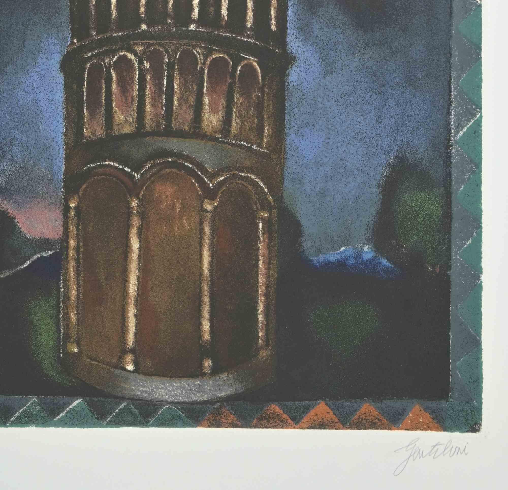 The Tower - Etching and Aquatint by Franco Gentilini - 1970s For Sale 1