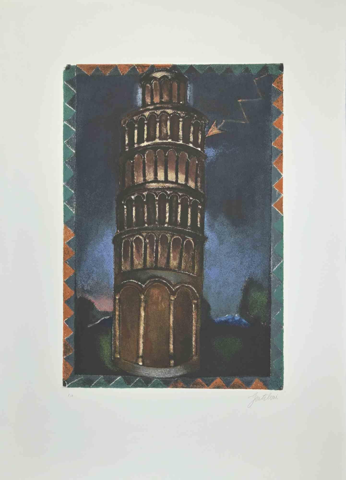 The Tower is an etching and aquatint realized by Franco Gentilini (Italian Painter, 1909-1981) in the 1970s.

From the serie "The Tarots" Dry stamp by Il Cigno Stamperia d’Arte. 

Hand-signed by pencil on the lower.

Artist's proof.

Franco