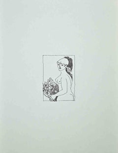 Woman with Flowers - Offset by Franco Gentilini - 1970s