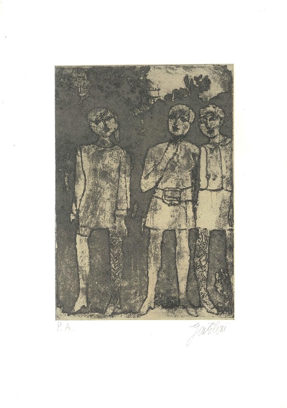 Mujeres - Litografía original de Franco Gentilini - Años 60 en venta 1