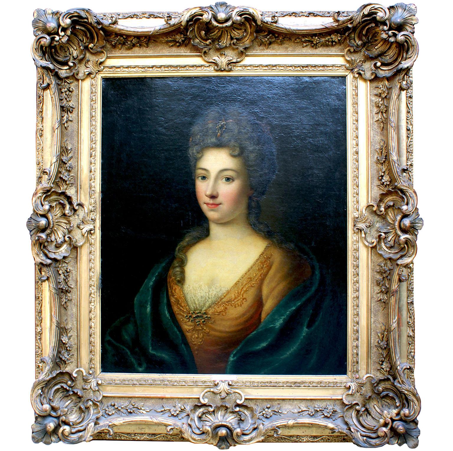 Franco-German 19th Century Oil on Canvas "Portrait of a Lady" in Giltwood Frame For Sale