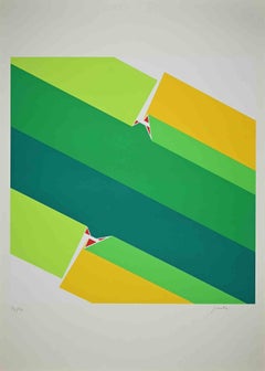 Composition in Green - Original Screen Print by Franco Giuli - 1970s