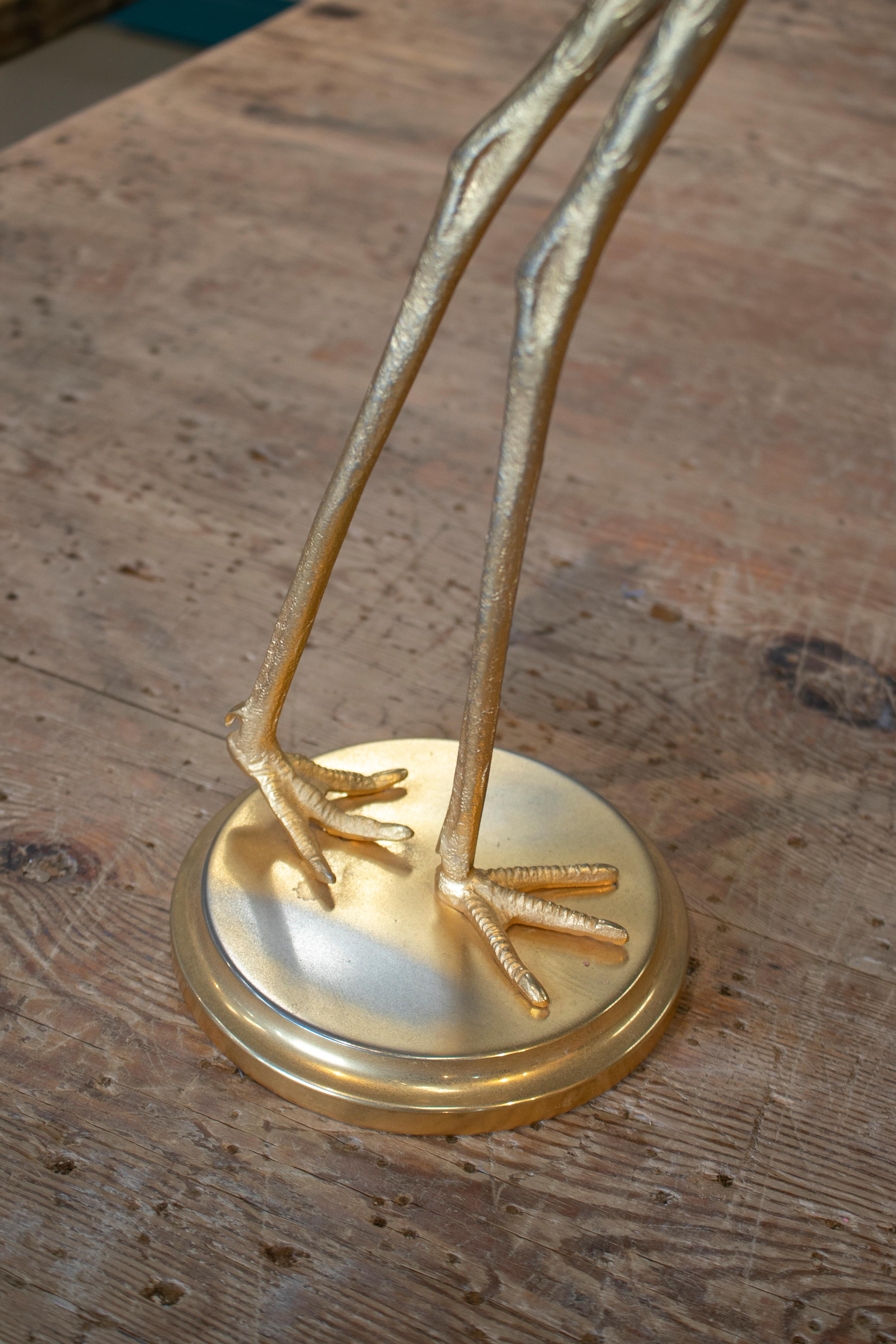 Franco Lagini 1970s Italian Pair of Gold Gilt Brass & Crystal Crane Sculptures 11
